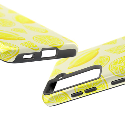 Bright Yellow Lemons Watercolor Illustrated Tossed Pattern Pale Yellow Tough Phone Case | Various Models