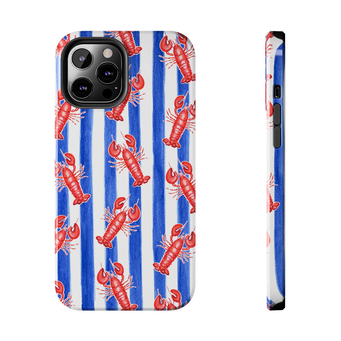 Blue & White Strip Red Lobster Watercolor Patterned Phone Case | Various Models iPhone 12 Pro Max