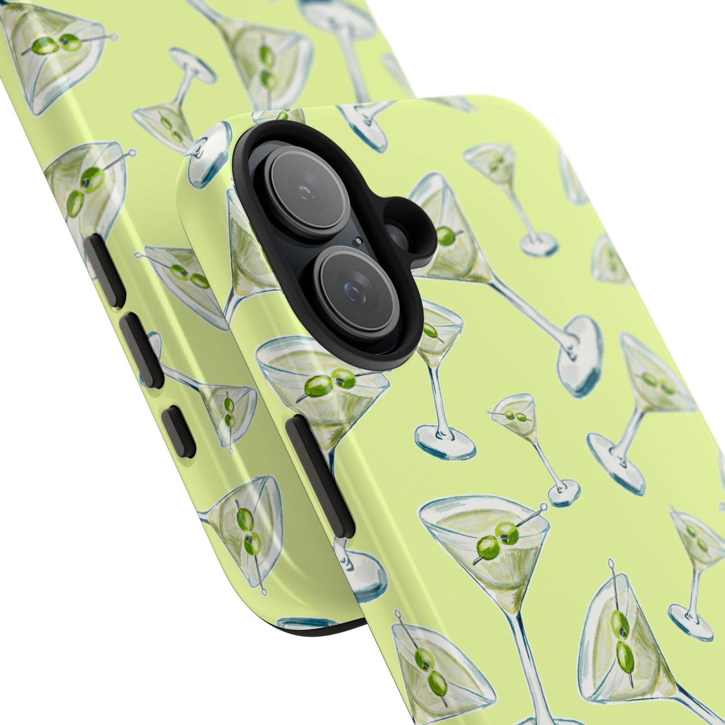 Watercolor Blue and Green Martinis Tossed Illustrated Pattern Yellow Tough Phone Case | Various Models