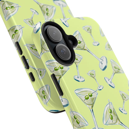 Watercolor Blue and Green Martinis Tossed Illustrated Pattern Yellow Tough Phone Case | Various Models