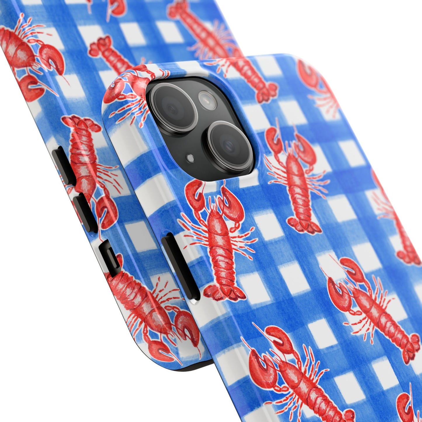 Blue Gingham Red Lobster Watercolor Patterned Phone Case | Various Models
