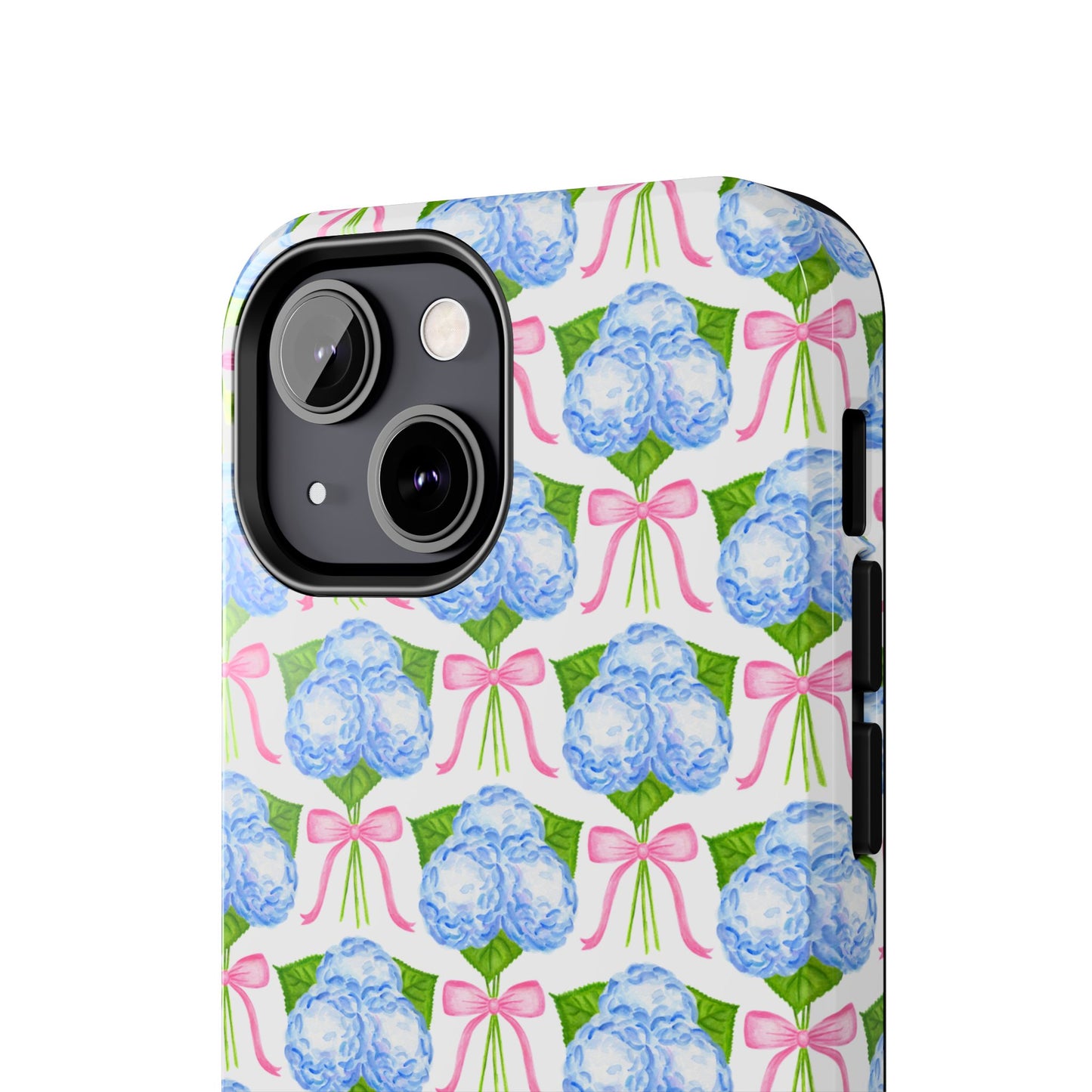 Blue Watercolor Hydrangea Bouqets with Light Pink Bows Watercolor Illustrated Patterned Tough Phone Case | Various Models