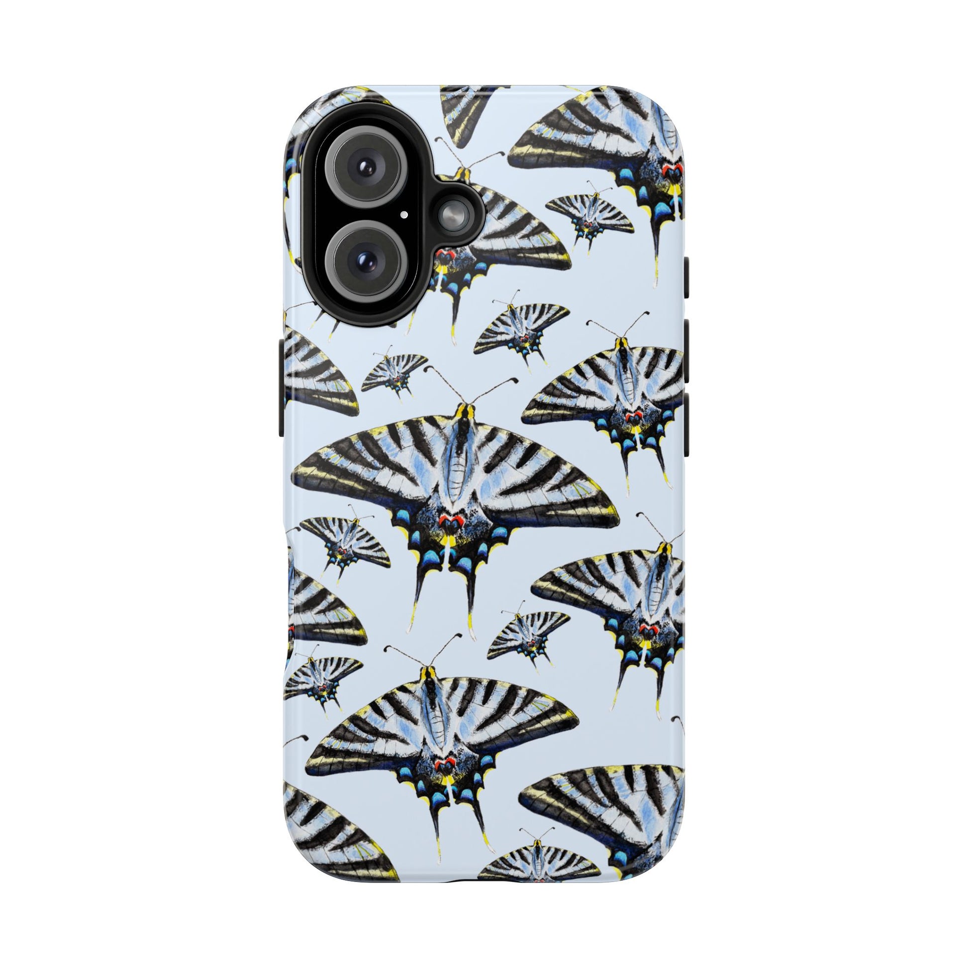 Light Blue Swallowtail Butterflies Watercolor Illustrated Pale Blue Tough Phone Case | Various Models iPhone 16