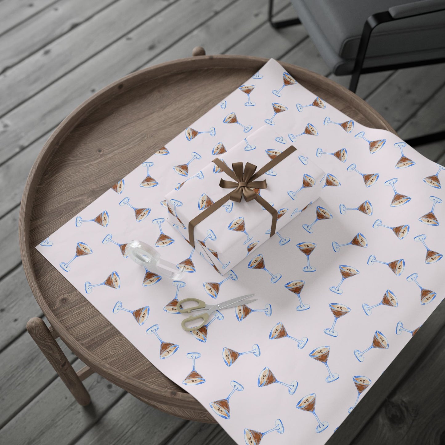 Gift Wrap | Pale Pink Blush Watercolor Espresso Martini Tossed Pattern | Matte or Glossy