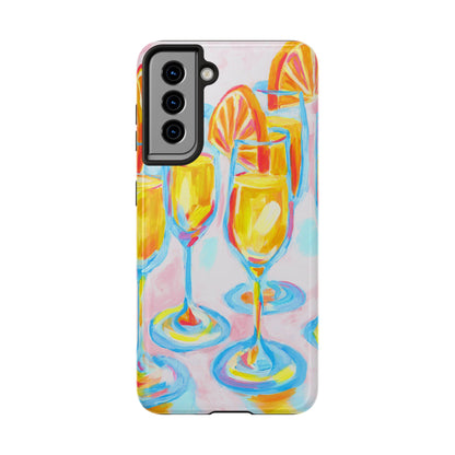 Pink Orange Mimosas Blue Champagne Flutes Abstract Acrylic Tough Phone Case | Various Models