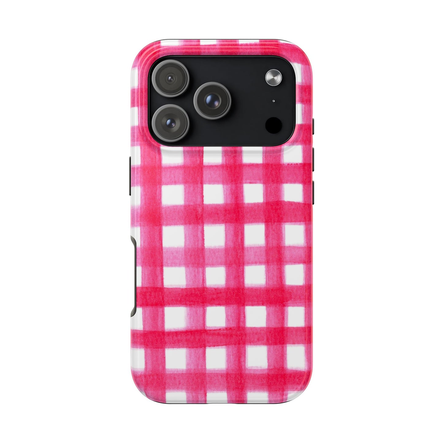 Hot Pink Gingham Watercolor Preppy Tough Phone Case | Various models iPhone 17 Pro