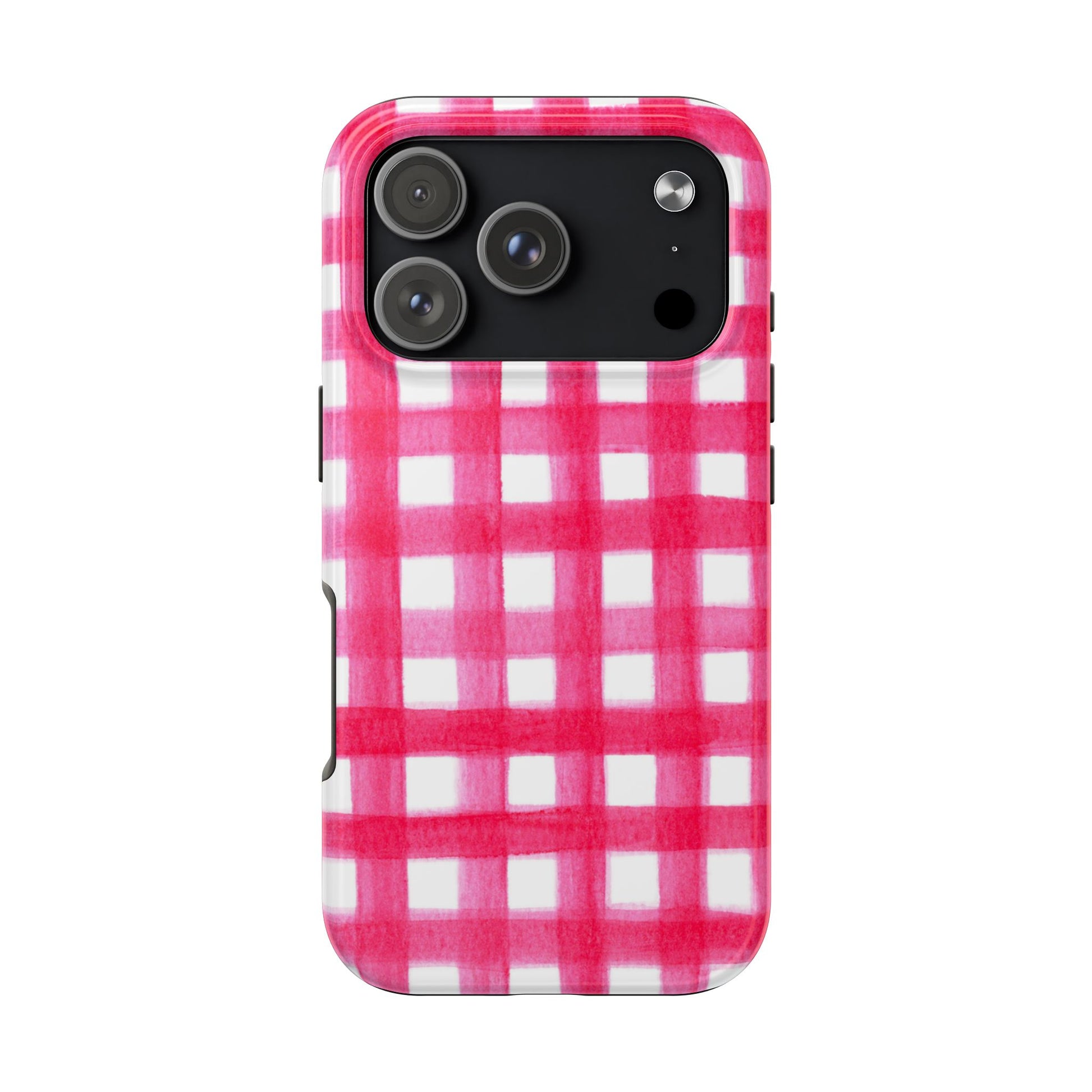 Hot Pink Gingham Watercolor Preppy Tough Phone Case | Various models iPhone 17 Pro