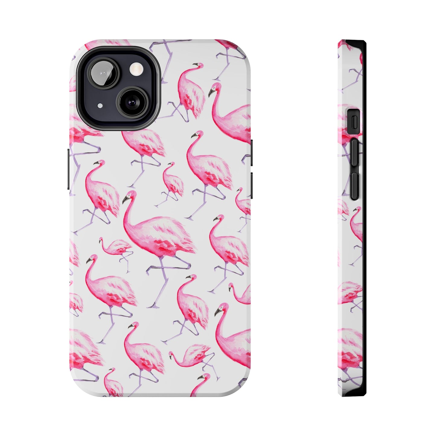 Hot Pink Flamingos Watercolor Illustrated Tossed Pattern Phone Case | Various Models iPhone 13