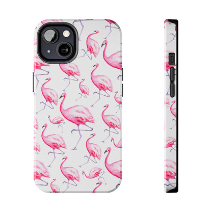 Hot Pink Flamingos Watercolor Illustrated Tossed Pattern Phone Case | Various Models iPhone 13