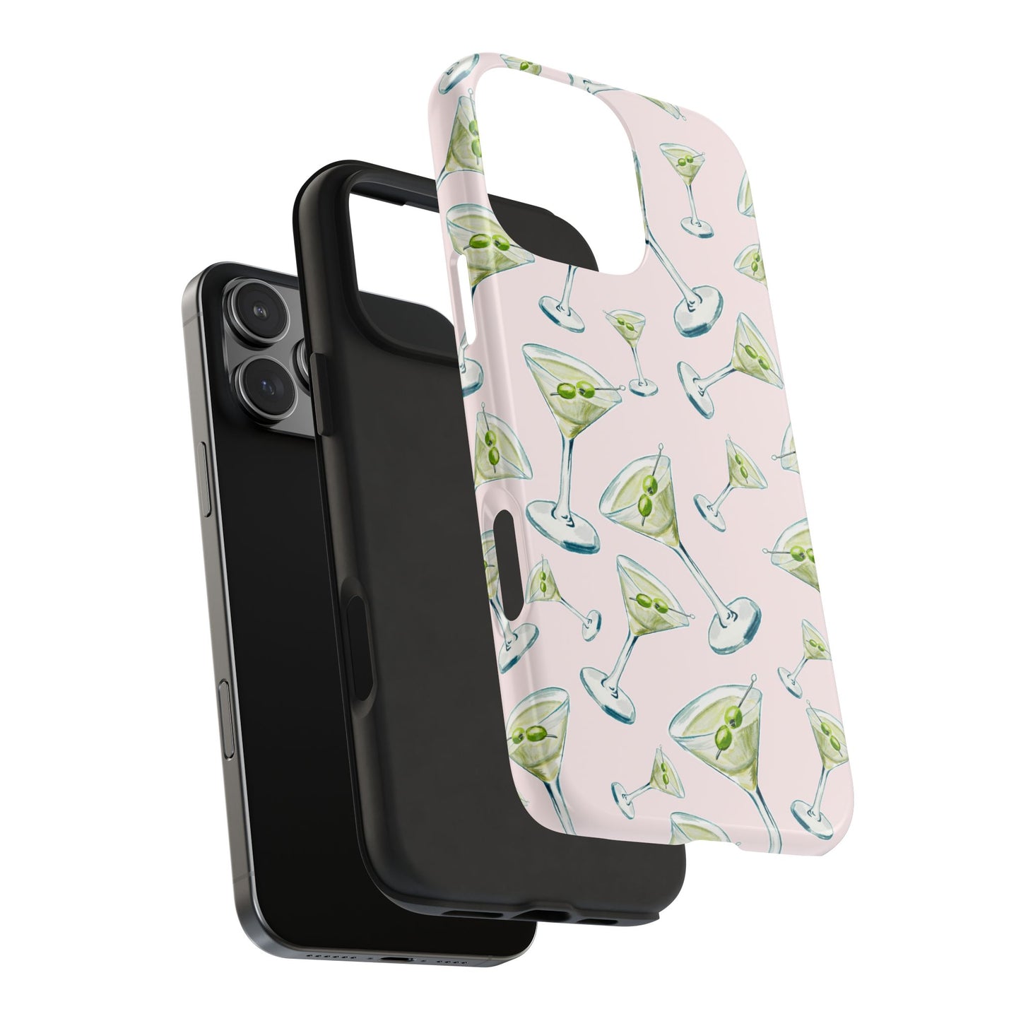 Watercolor Blue and Green Martinis Tossed Illustrated Pattern Blush Pink Tough Phone Case | Various Models