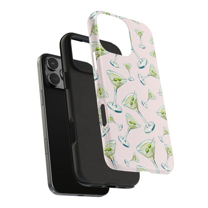 Watercolor Blue and Green Martinis Tossed Illustrated Pattern Blush Pink Tough Phone Case | Various Models