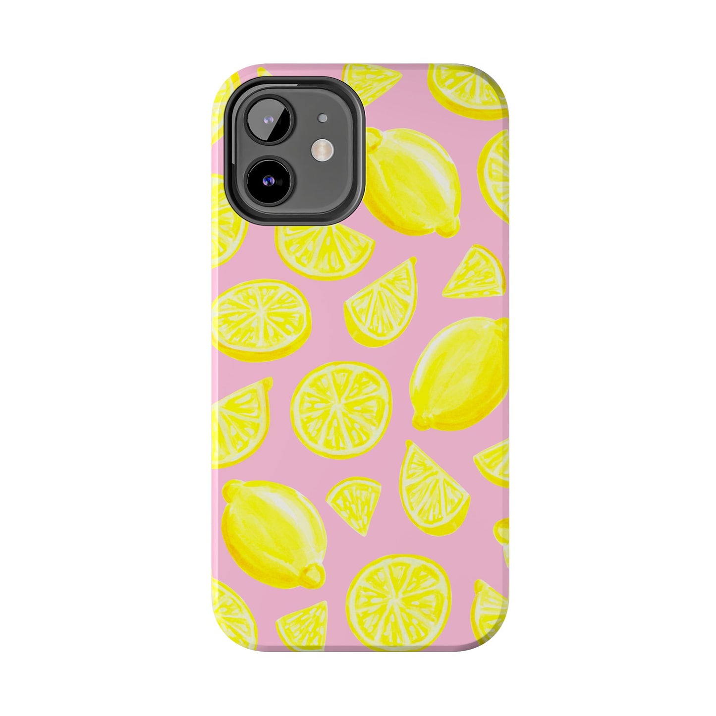 Bright Yellow Lemons Watercolor Illustrated Tossed Pattern Light Pink Tough Phone Case | Various Models