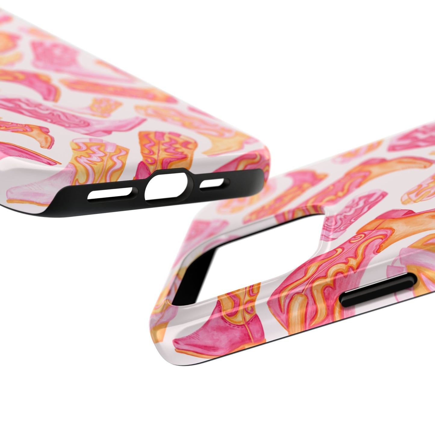 Tossed Hot Pink & Orange Watercolor Cowboy Boots Tough Light Pink Phone Case | Various Models Available