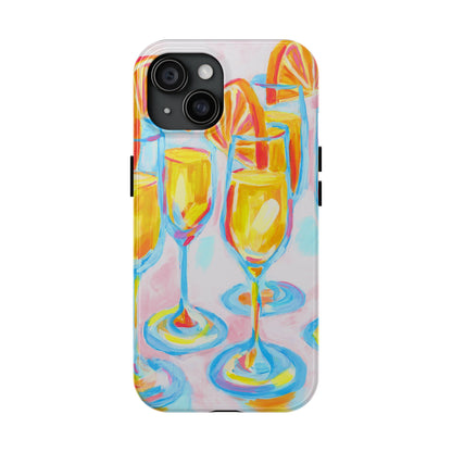 Pink Orange Mimosas Blue Champagne Flutes Abstract Acrylic Tough Phone Case | Various Models