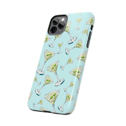 Watercolor Blue and Green Martinis Tossed Illustrated Pattern Turquoise Blue Tough Phone Case | Various Models