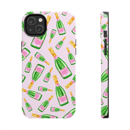 Tossed Pink and Green Watercolor Illustrated Champagne Bottles Pattern Blush Pink Tough Phone Case | Various Models