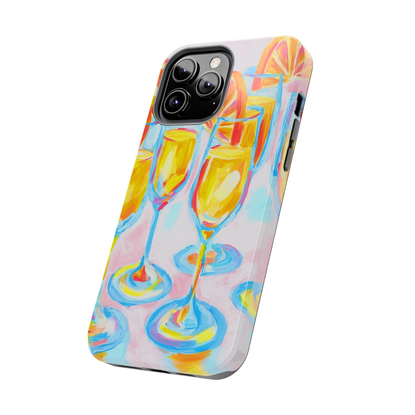 Pink Orange Mimosas Blue Champagne Flutes Abstract Acrylic Tough Phone Case | Various Models