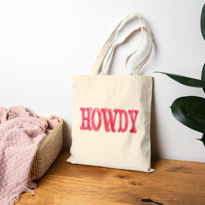 Canvas Tote | Howdy Hot Pink and Light Pink Watercolor Farmers Market Tote | Bachelorette Western Preppy Gift | Coastal Cowgirl