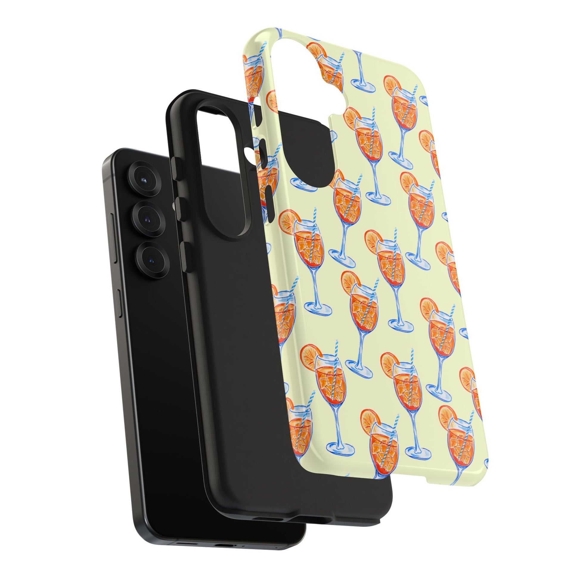 Lemon Yellow Orange & Blue Aperol Spritz Watercolor Patterned Tough Phone Case | Various Models