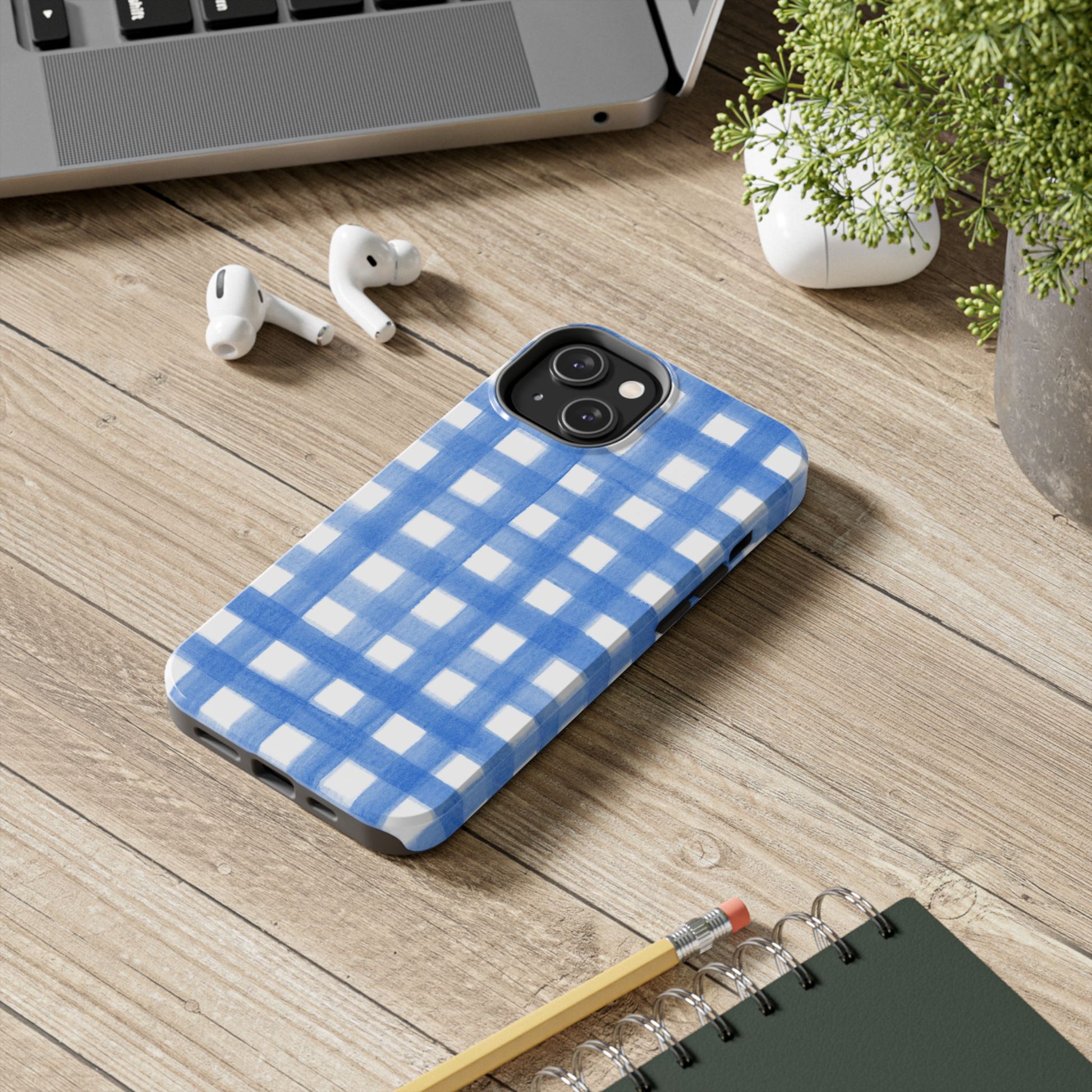 Blue Gingham Watercolor Preppy Tough Phone Case | Various models