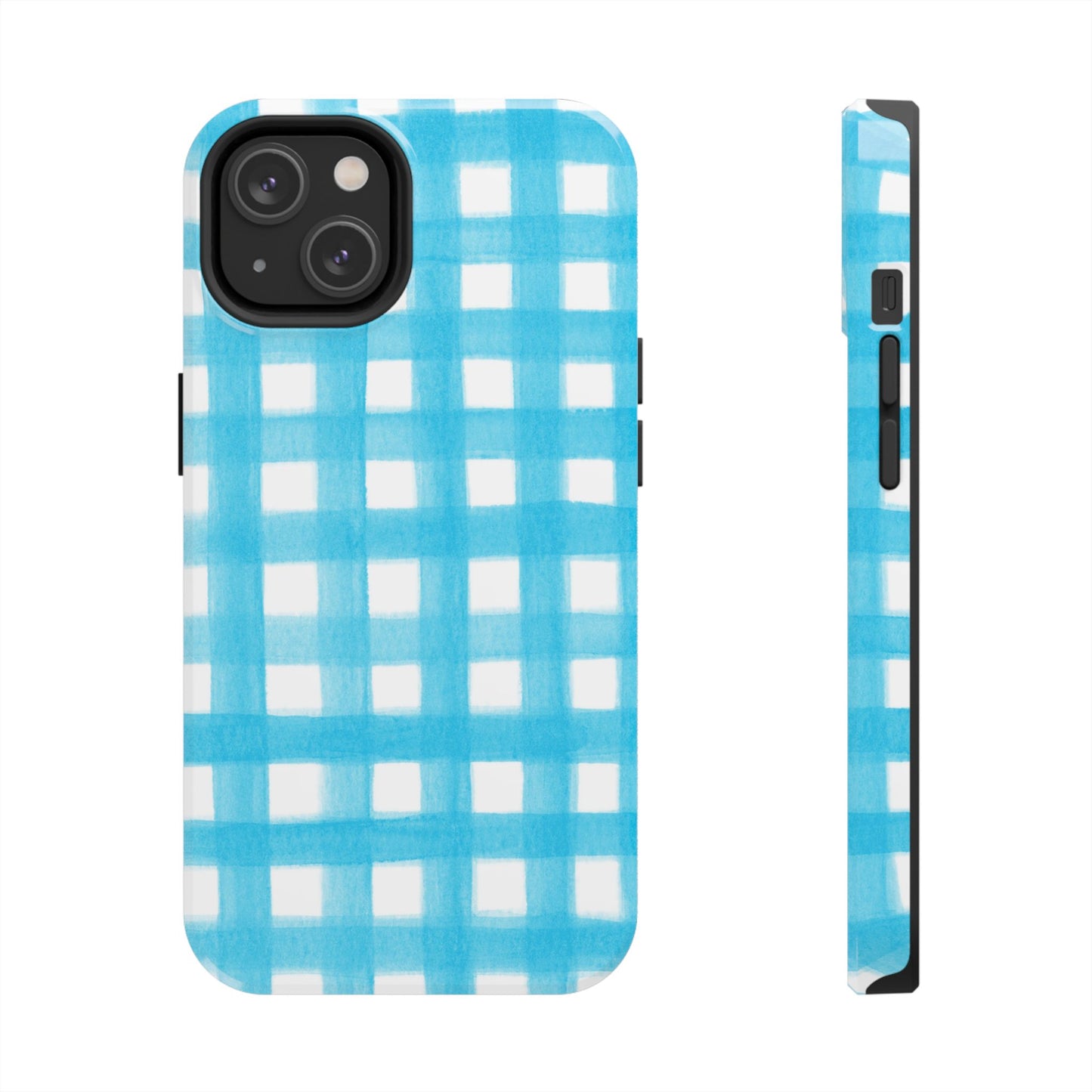 Turquoise Gingham Watercolor Illustrated Tough Phone Case | Various Models Available
