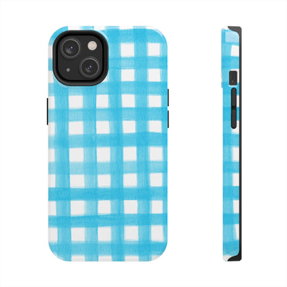 Turquoise Gingham Watercolor Illustrated Tough Phone Case | Various Models Available