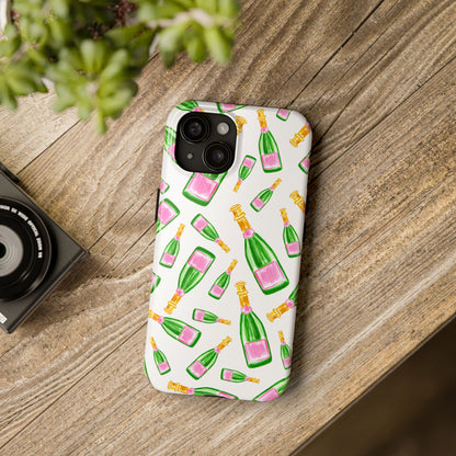 Copy of Tossed Pink and Green Watercolor Illustrated Champagne Bottles Pattern Tough Phone Case | Various Models