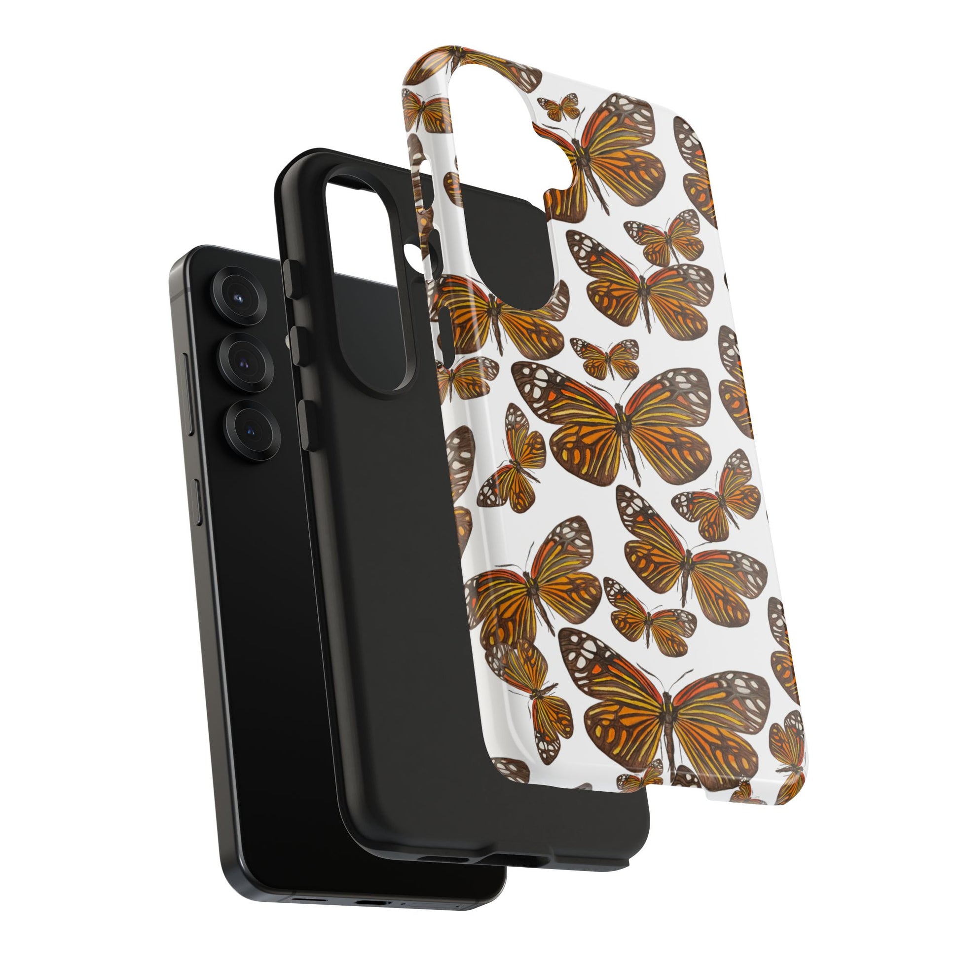 Black & Orange Butterfly Watercolor Illustrated Tossed Pattern Tough Phone Case | Various Models