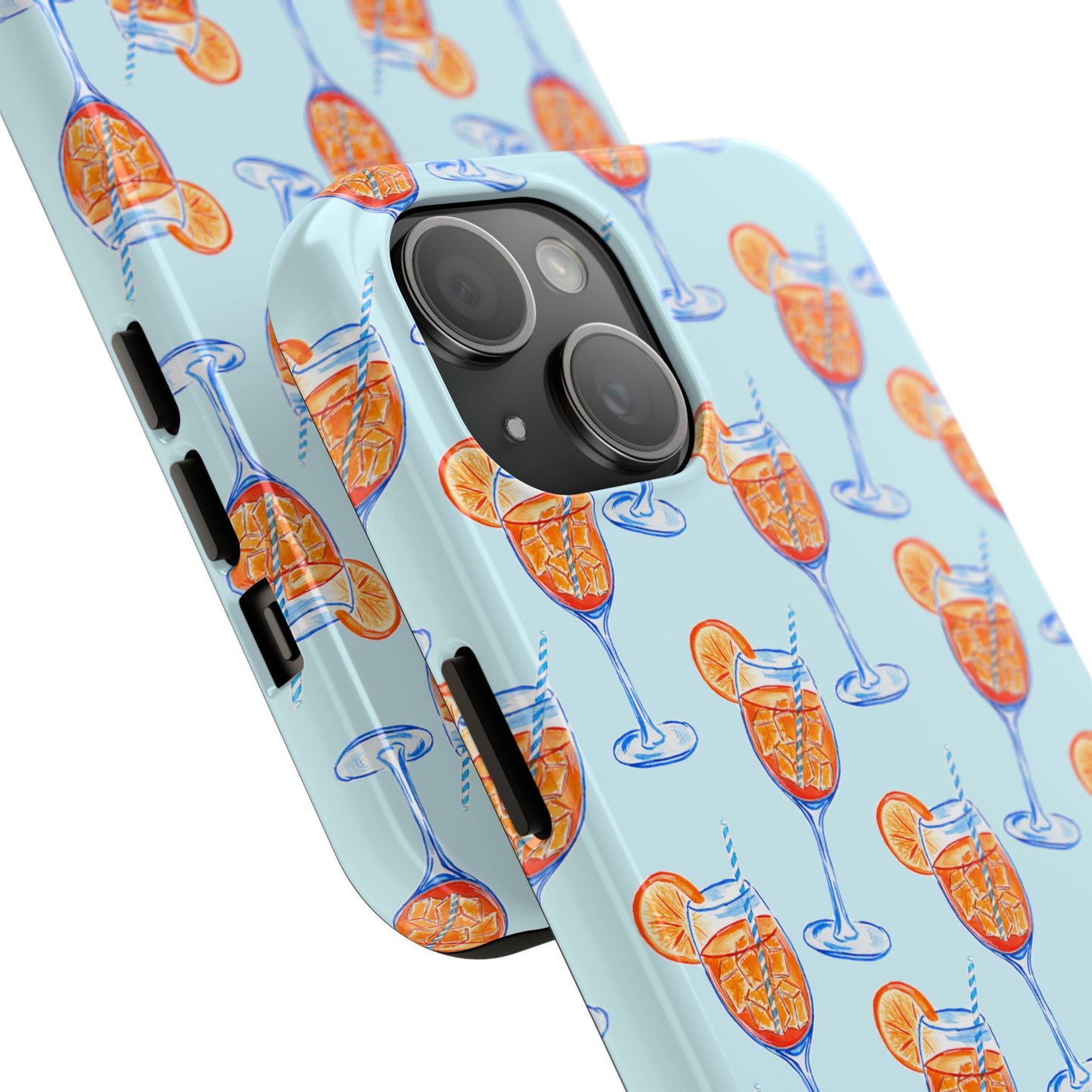 Orange & Blue Aperol Spritz Watercolor Pattern Turquoise Phone Case | Various Models