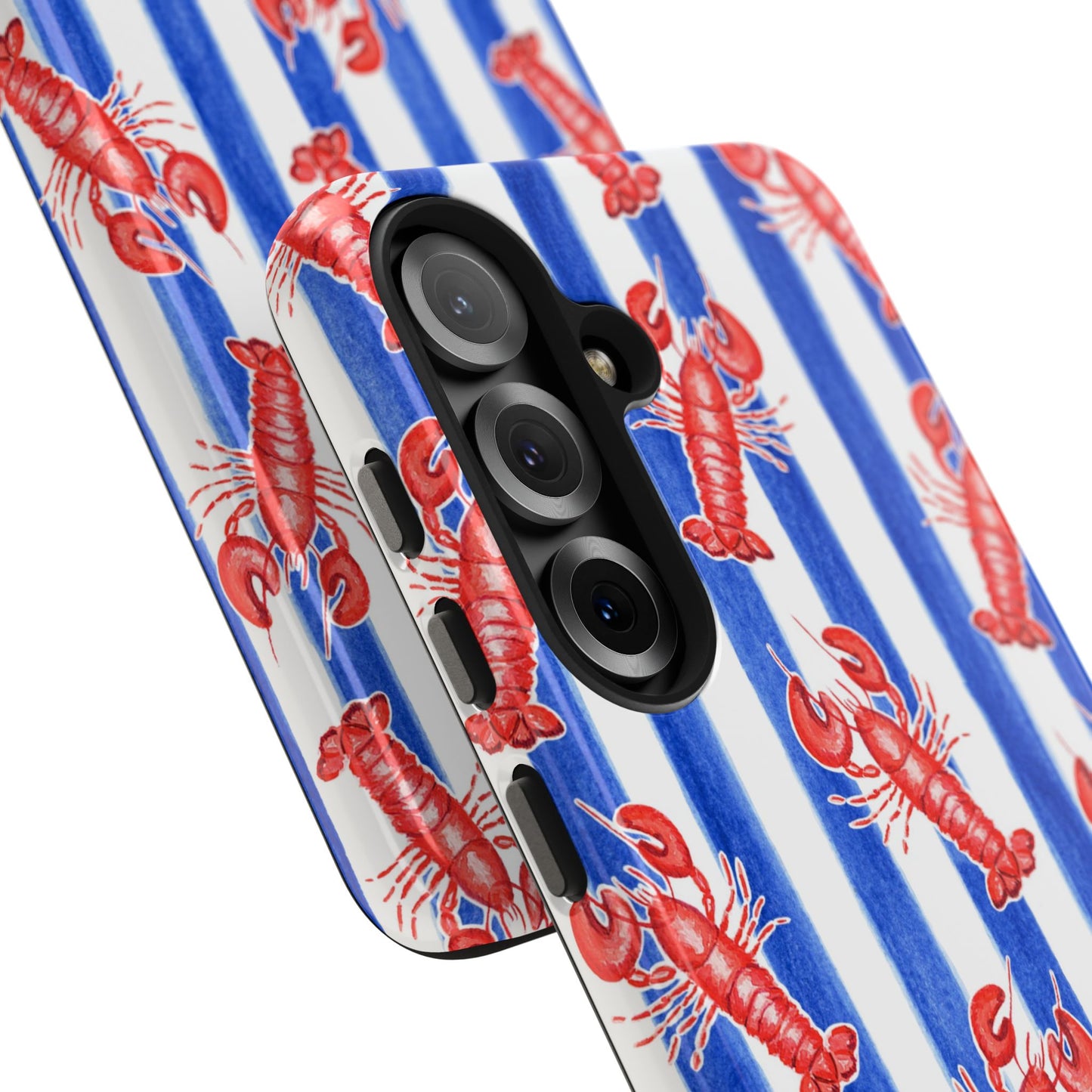Blue & White Strip Red Lobster Watercolor Patterned Phone Case | Various Models