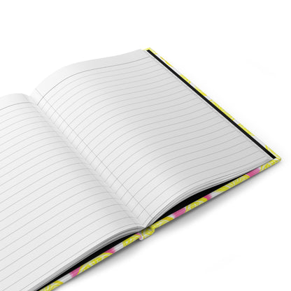 Yellow Lemons Watercolor Illustrated Light Pink Stripes Hardcover Journal Matte 8"x5.75"