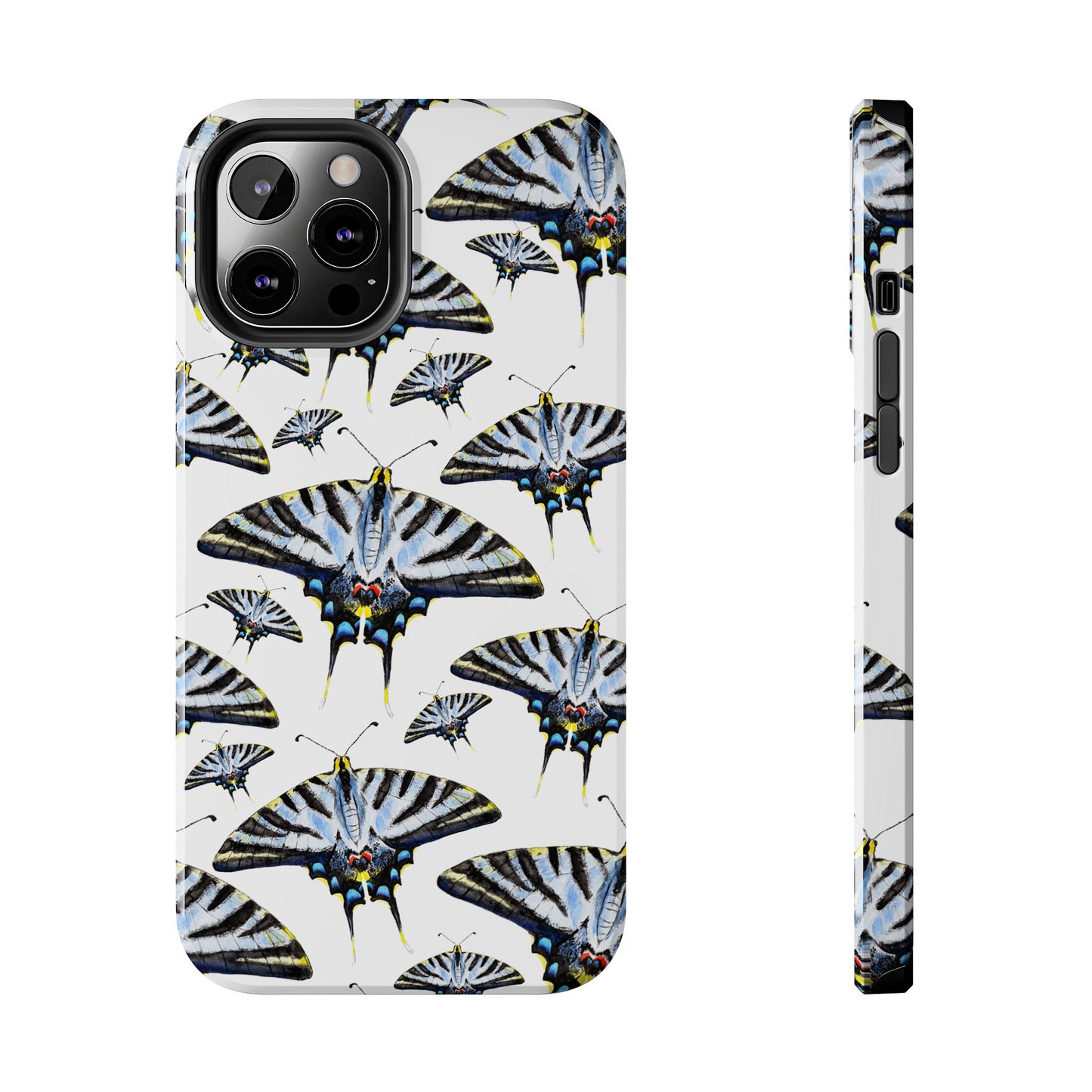 Light Blue Swallowtail Butterflies Watercolor Illustrated Pale Blue Tough Phone Case | Various Models iPhone 12 Pro Max