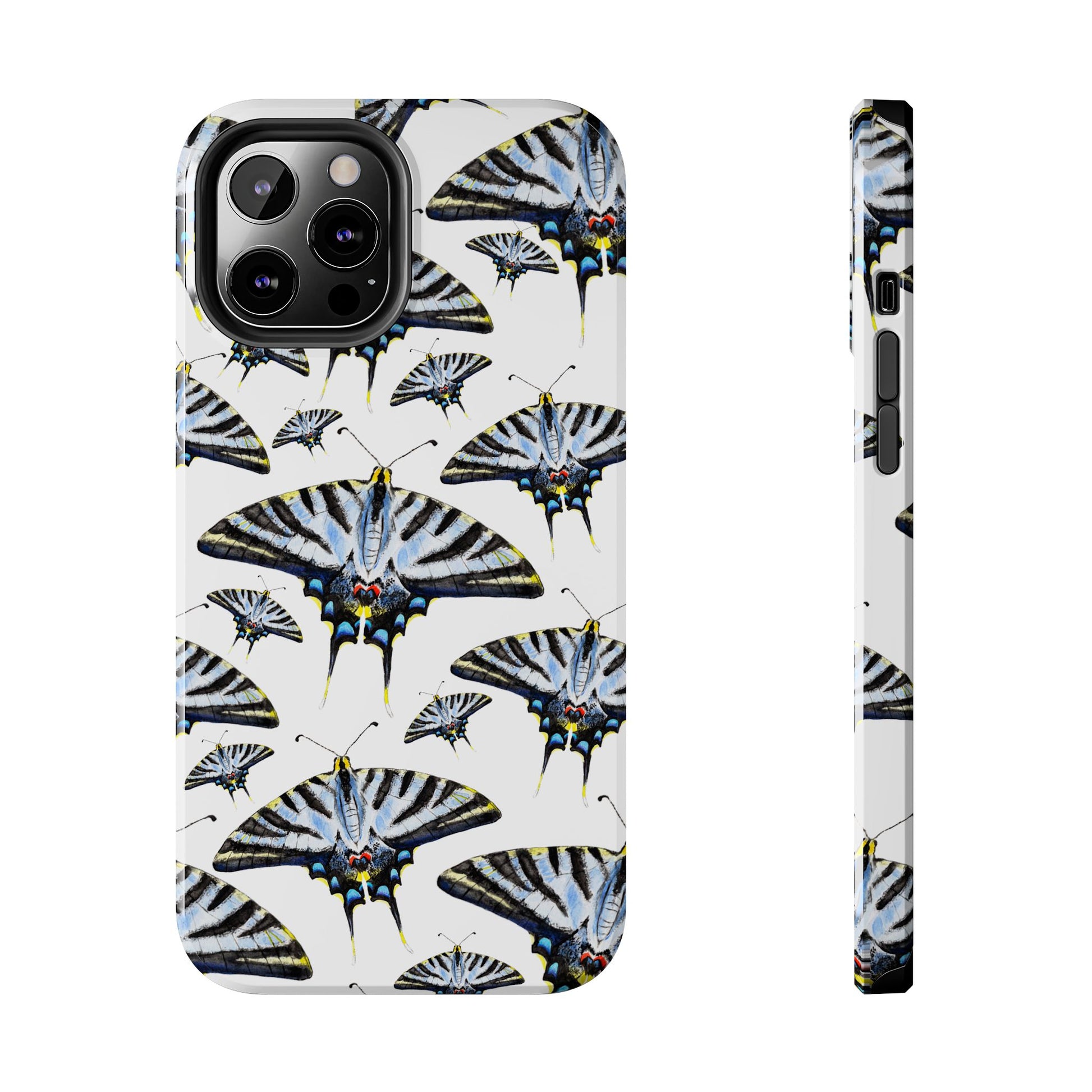 Light Blue Swallowtail Butterflies Watercolor Illustrated Pale Blue Tough Phone Case | Various Models iPhone 12 Pro Max