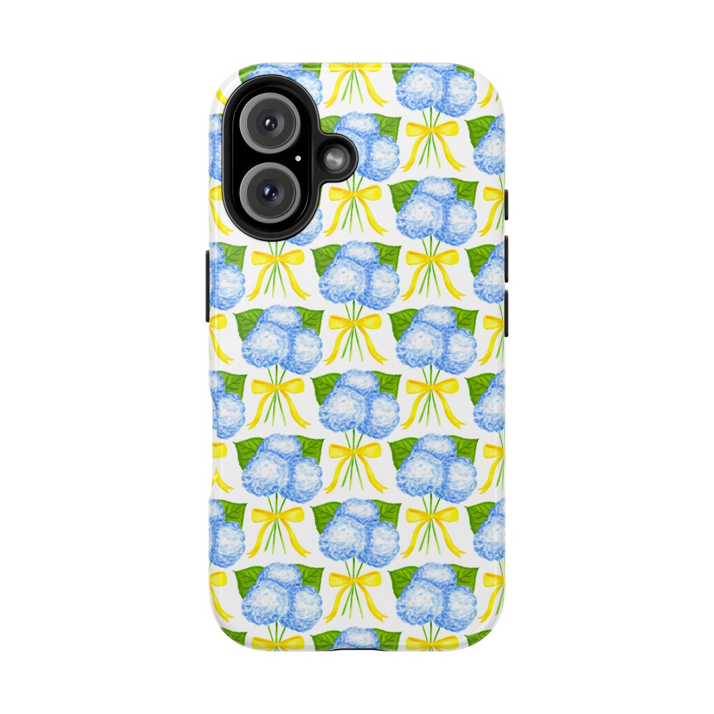 Blue Hydrangea Bouquets with Yellow Bow Ribbon Watercolor Illustrated Patterned Tough Phone Case | Various Models