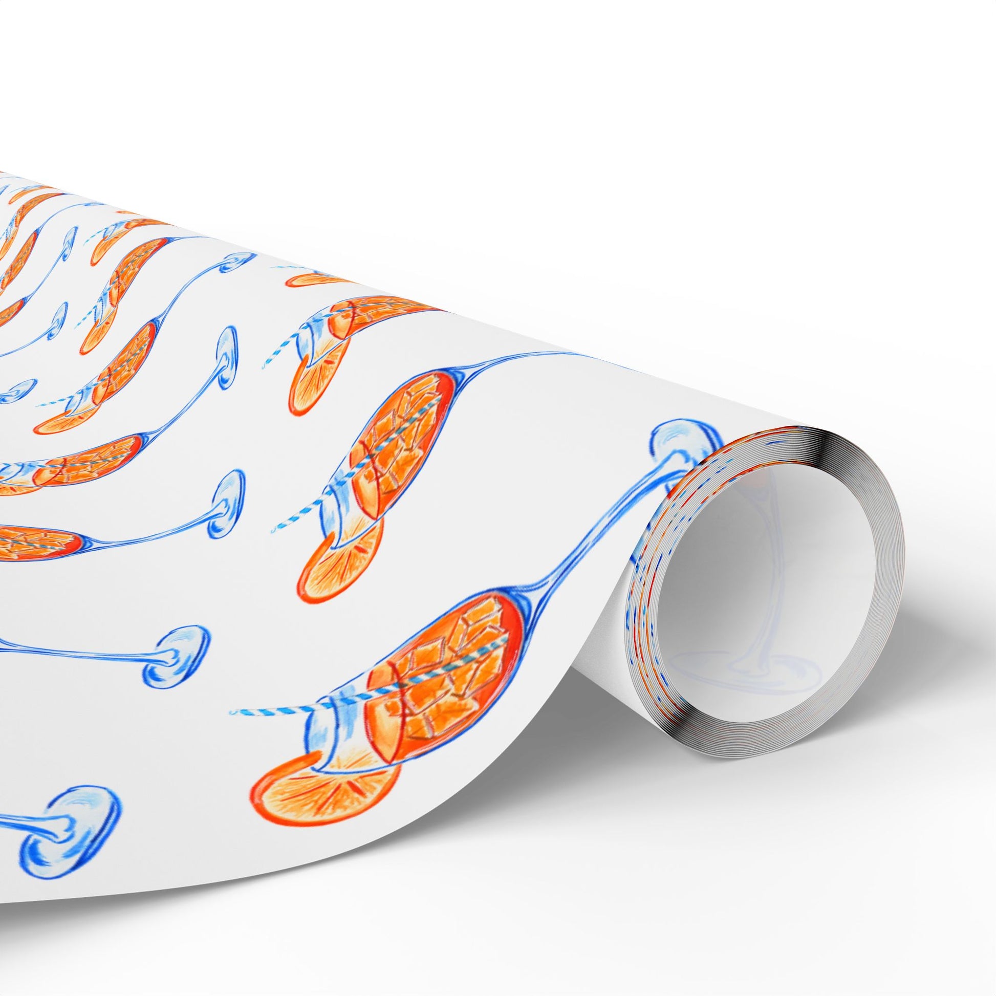 Aperol Spritz Gift Wrap Watercolor Illustrated | Matte or Glossy