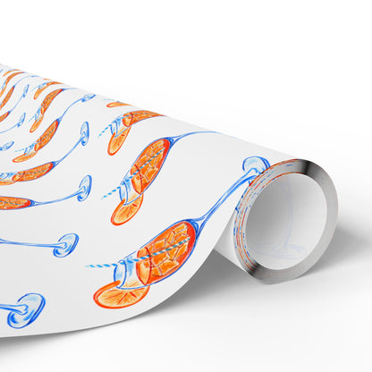 Aperol Spritz Gift Wrap Watercolor Illustrated | Matte or Glossy