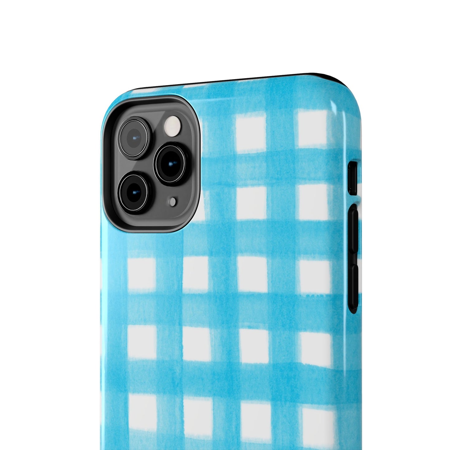 Turquoise Gingham Watercolor Illustrated Tough Phone Case | Various Models Available