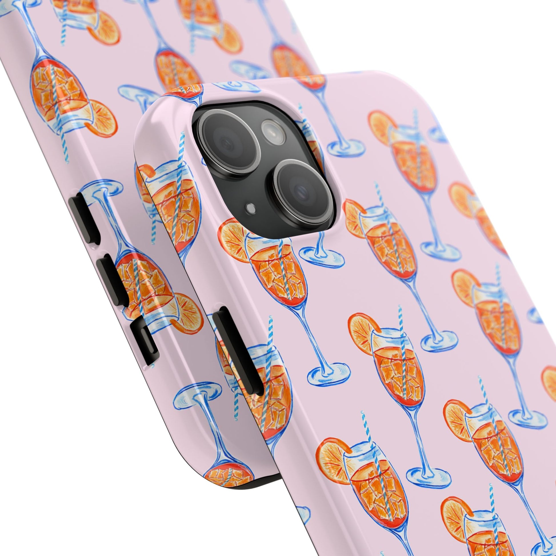 Orange & Blue Aperol Spritz Watercolor Patterned Blush Pink Tough Phone Case | Various Models