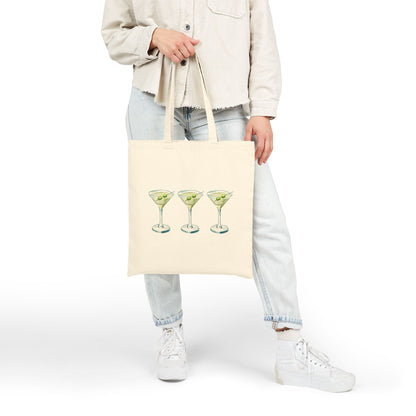 Canvas Book Tote | Trio Blue & Green Martini Watercolor Farmers Market Tote | Cocktail Bachelorette Gift Hostess