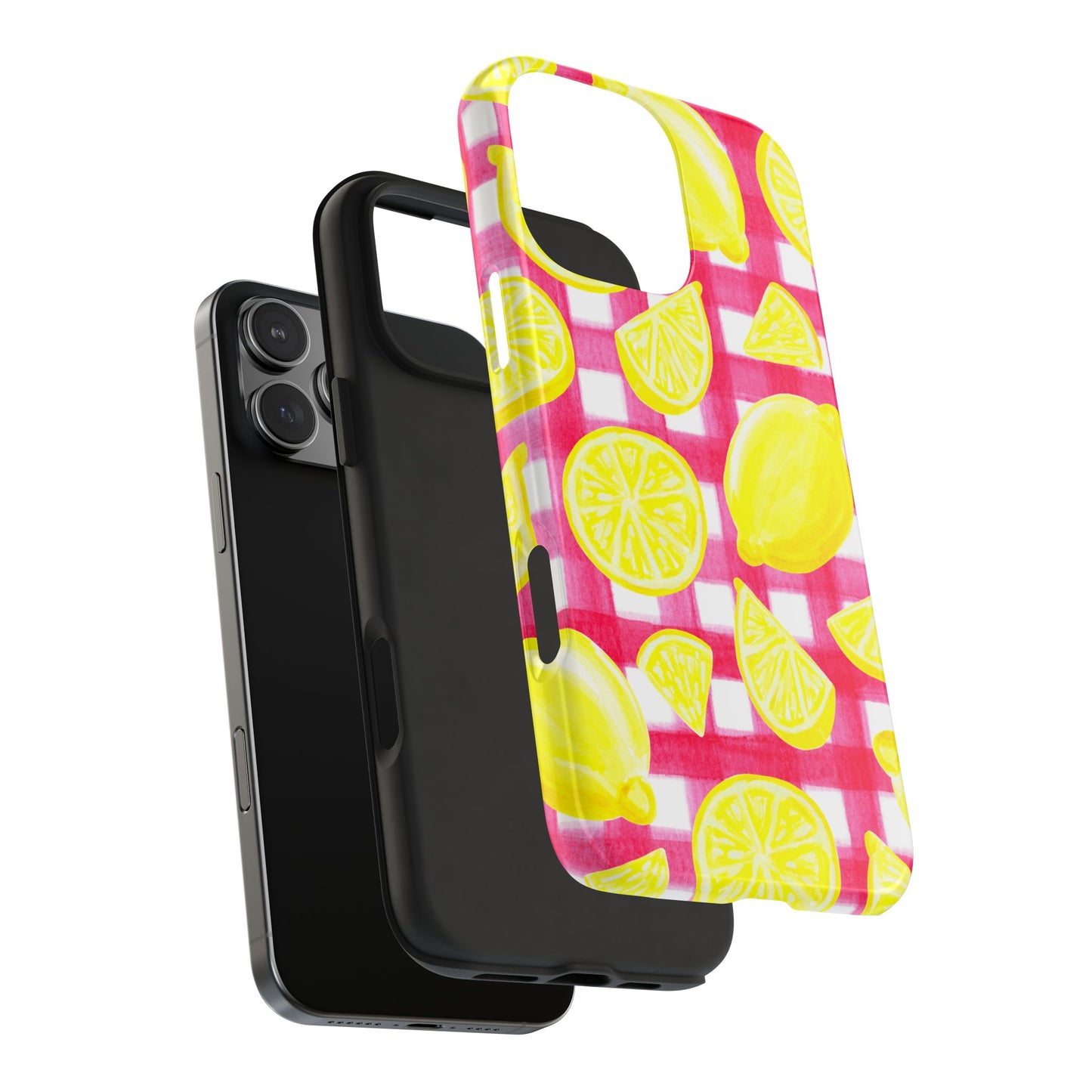 Yellow Lemons & Hot Pink Gingham Watercolor Illustrated Tough Phone Case | Various Models Available