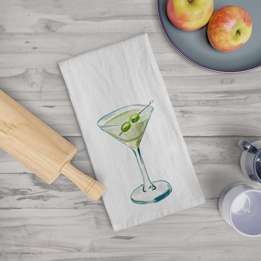 Tea Towel | Martini Cocktail Watercolor Illustration | Fun Kitchen | Cocktail Lover Gift | Barware Decor | Hostess Housewarming Gift