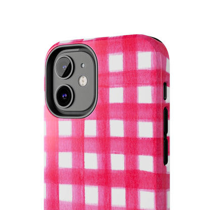 Hot Pink Gingham Watercolor Preppy Tough Phone Case | Various models