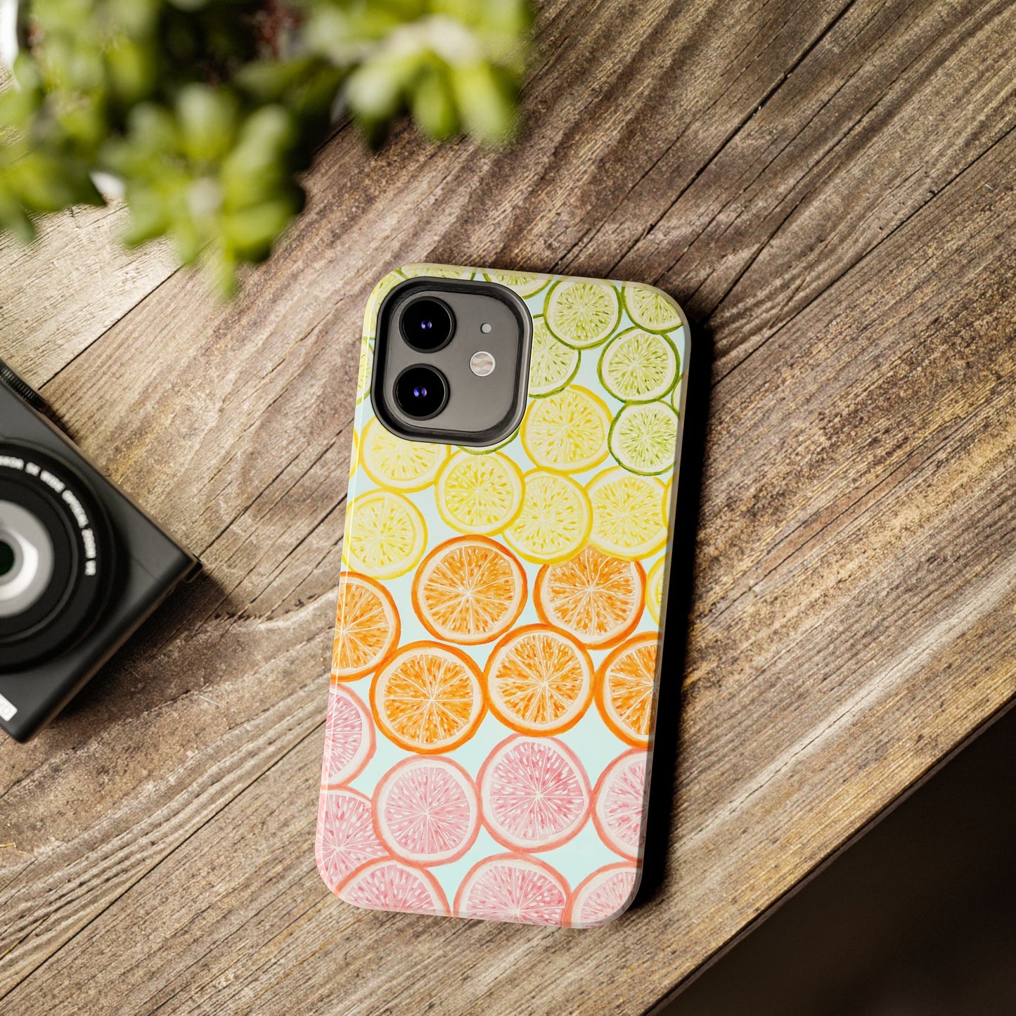 Ombré Citrus Grapefruit, Oranges, Lemons, & Limes Watercolor Illustrated Light Blue Tough Phone Case | Various Models Available