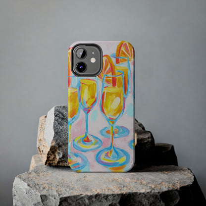 Pink Orange Mimosas Blue Champagne Flutes Abstract Acrylic Tough Phone Case | Various Models