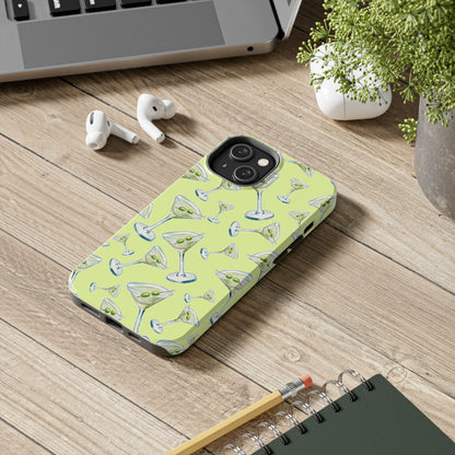 Watercolor Blue and Green Martinis Tossed Illustrated Pattern Yellow Tough Phone Case | Various Models