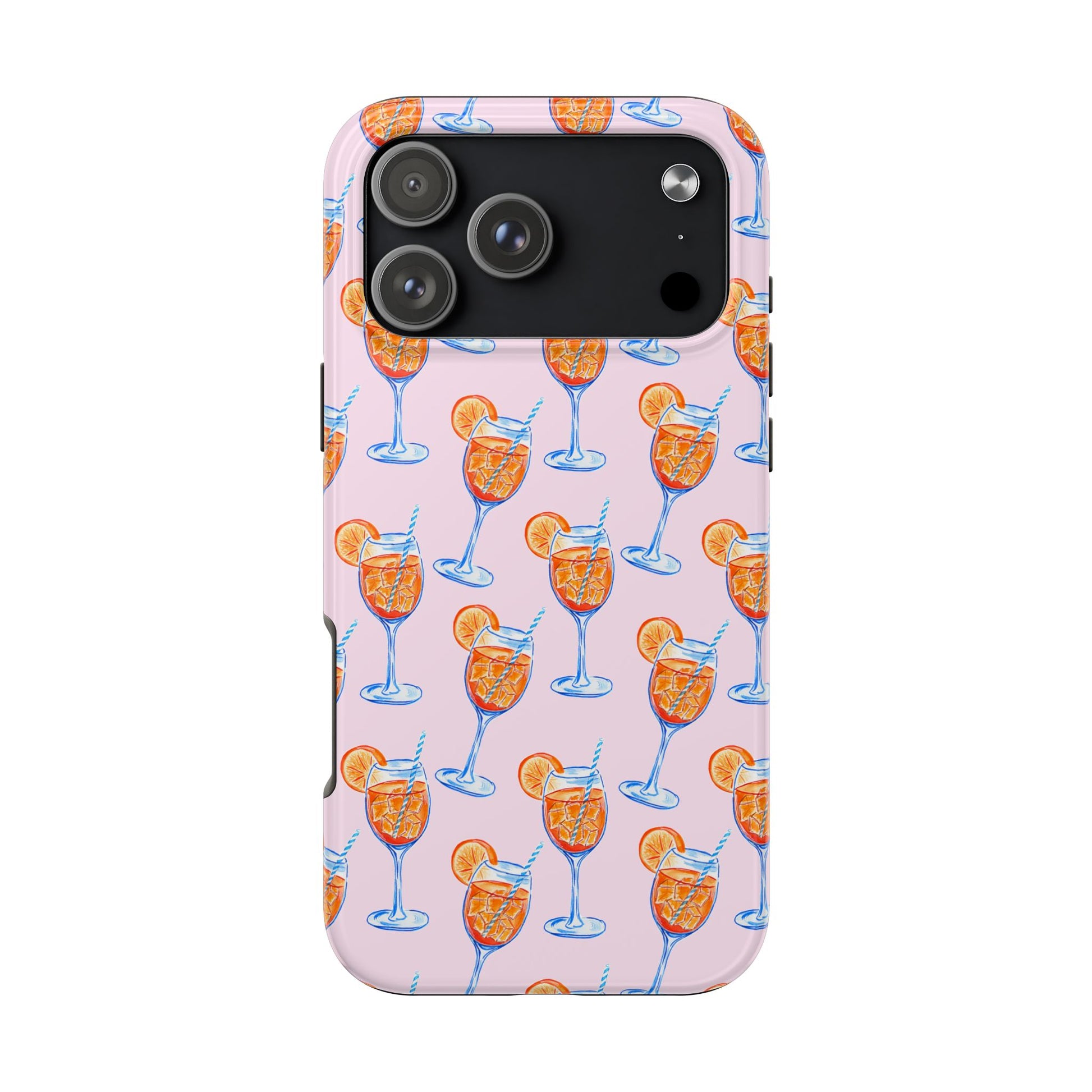 Orange & Blue Aperol Spritz Watercolor Patterned Blush Pink Tough Phone Case | Various Models iPhone 17 Pro Max
