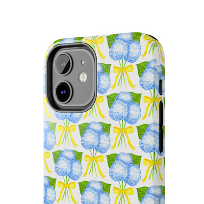 Blue Hydrangea Bouquets with Yellow Bow Ribbon Watercolor Illustrated Patterned Tough Phone Case | Various Models