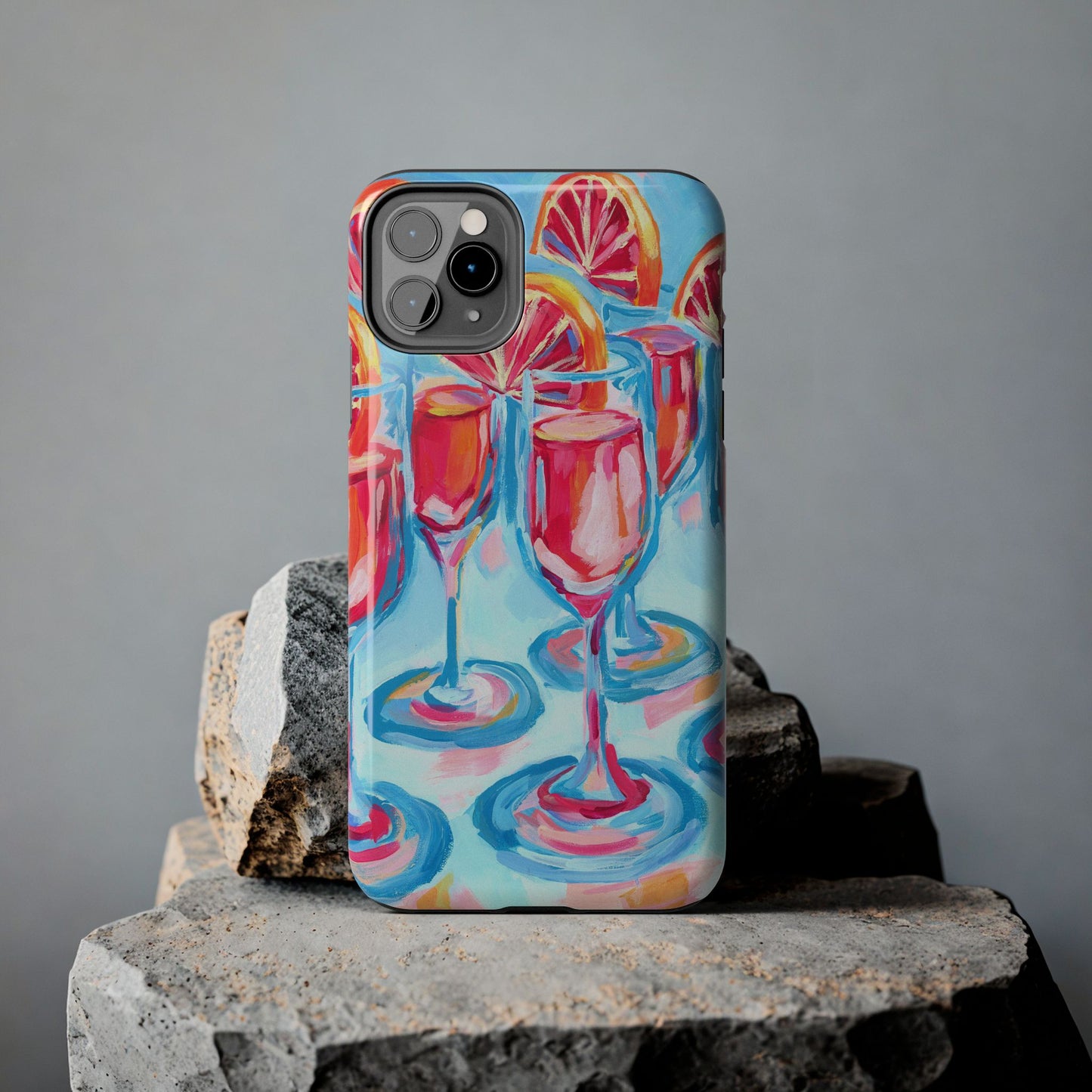 Pink Blood Orange Mimosas Blue Champagne Flute Acrylic Tough Phone Case | Various Models Available