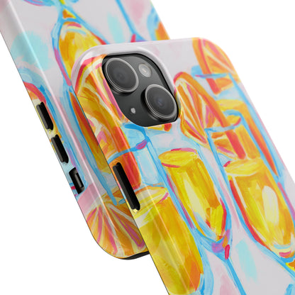 Pink Orange Mimosas Blue Champagne Flutes Abstract Acrylic Tough Phone Case | Various Models