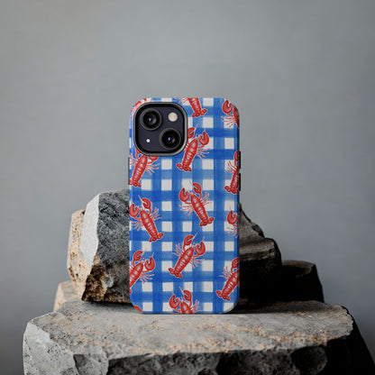 Blue Gingham Red Lobster Watercolor Patterned Phone Case | Various Models